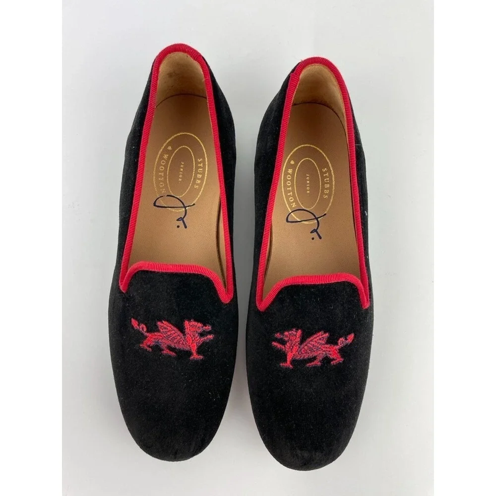 Stubbs & Wootton Junior George Black Jr Velvet Slipper Kids Size EU 34 NIB